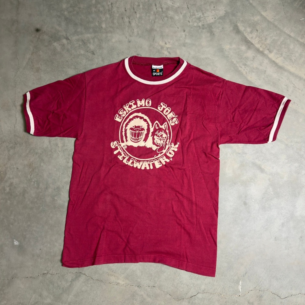 Vintage Signal Sports Eskimo Joes Ringer T Shirt Mens M/L Maroon 90s Retro Tee